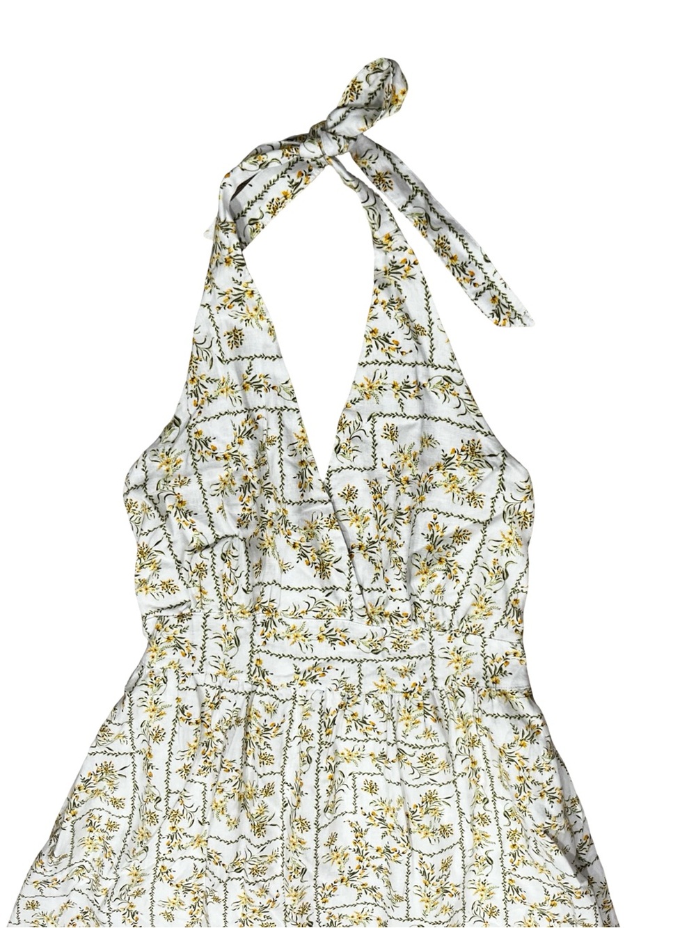 Joie White Yellow Floral Linen Blend Halter Midi Maxi Dress NWT Size 8 - Picture 7 of 13